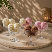 Glass Ice Cream Cups Set of 6 (185ml Each) | Premium Textured Dessert Bowls for Sundae, Pudding & Sweets | Food-Safe, Durable & Scratch-Resistant | Elegant Transparent Stem Design