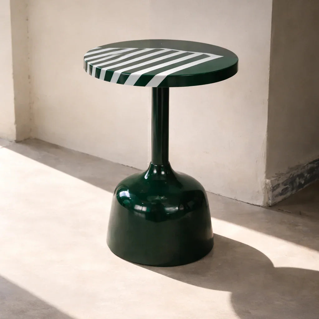 Deep Verde Side Table | Green Metal Pedestal Accent Table for Living Room