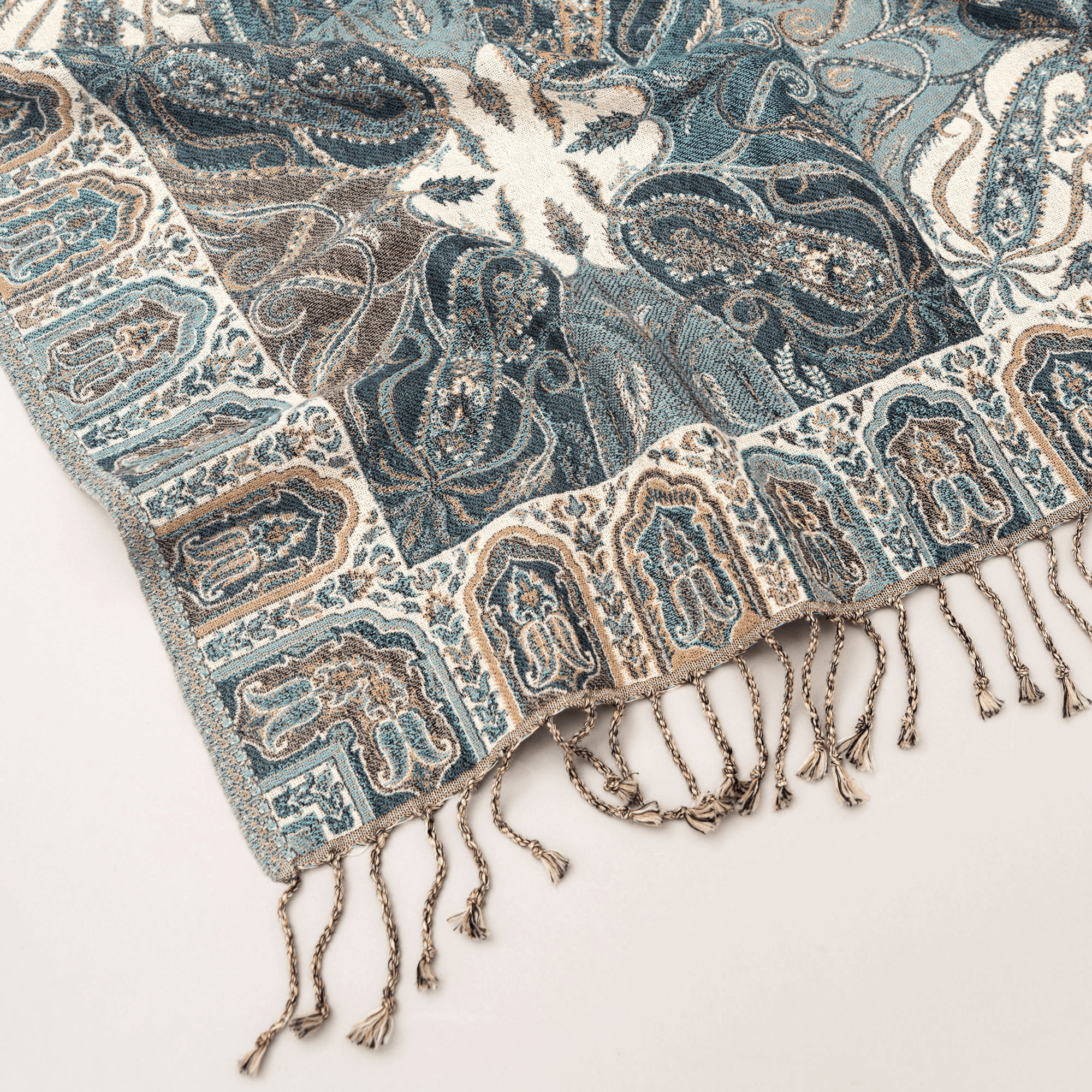 Vintage Azure Throw Blanket | Heritage Design Cotton Wool Sofa Throw for Living Room & Bedroom Decor