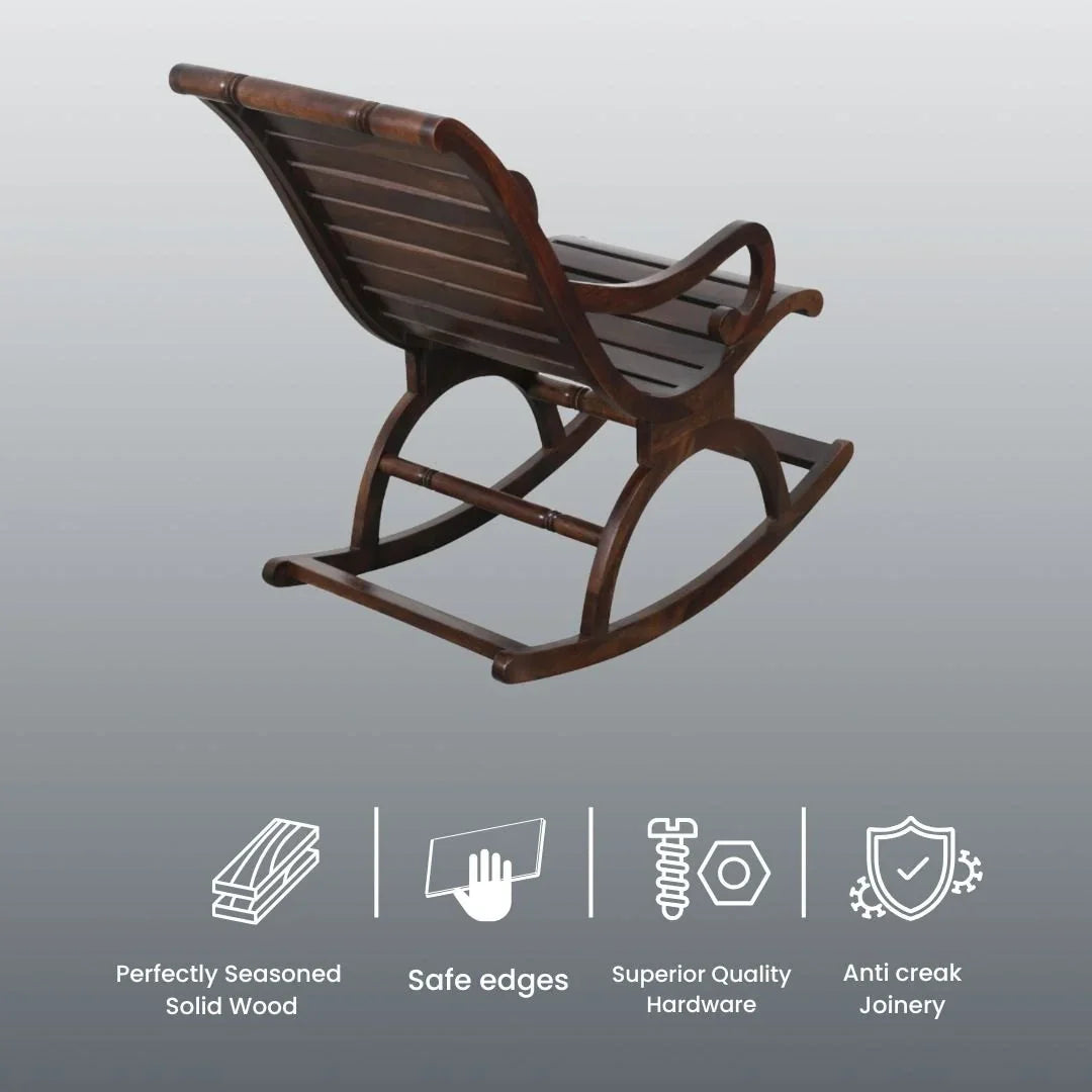 Wooden Rocking Chair | Classic Acacia Wood Rocker for Living Room & Porch | Comfortable Chair