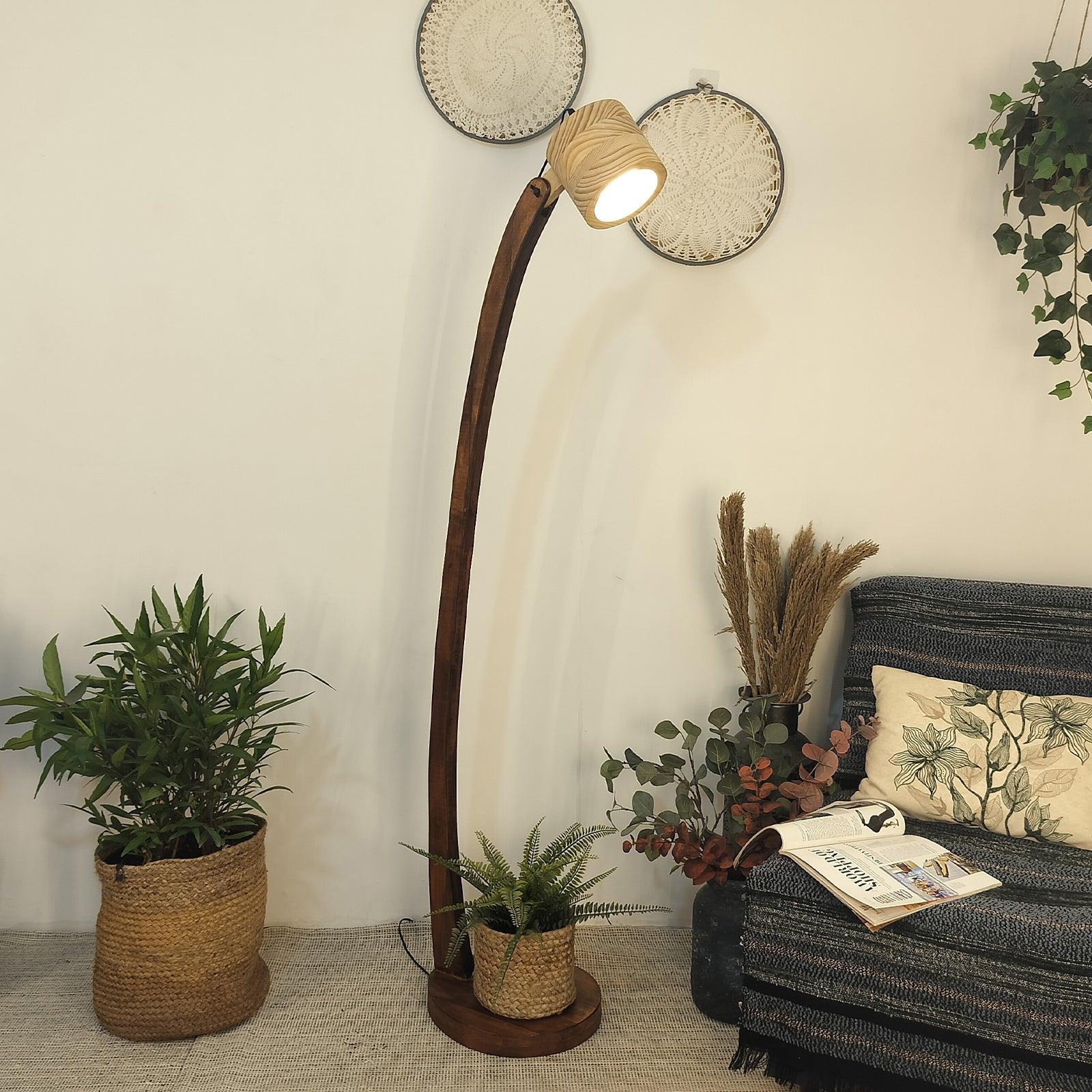 Alice Wooden Floor Lamp with Brown Base