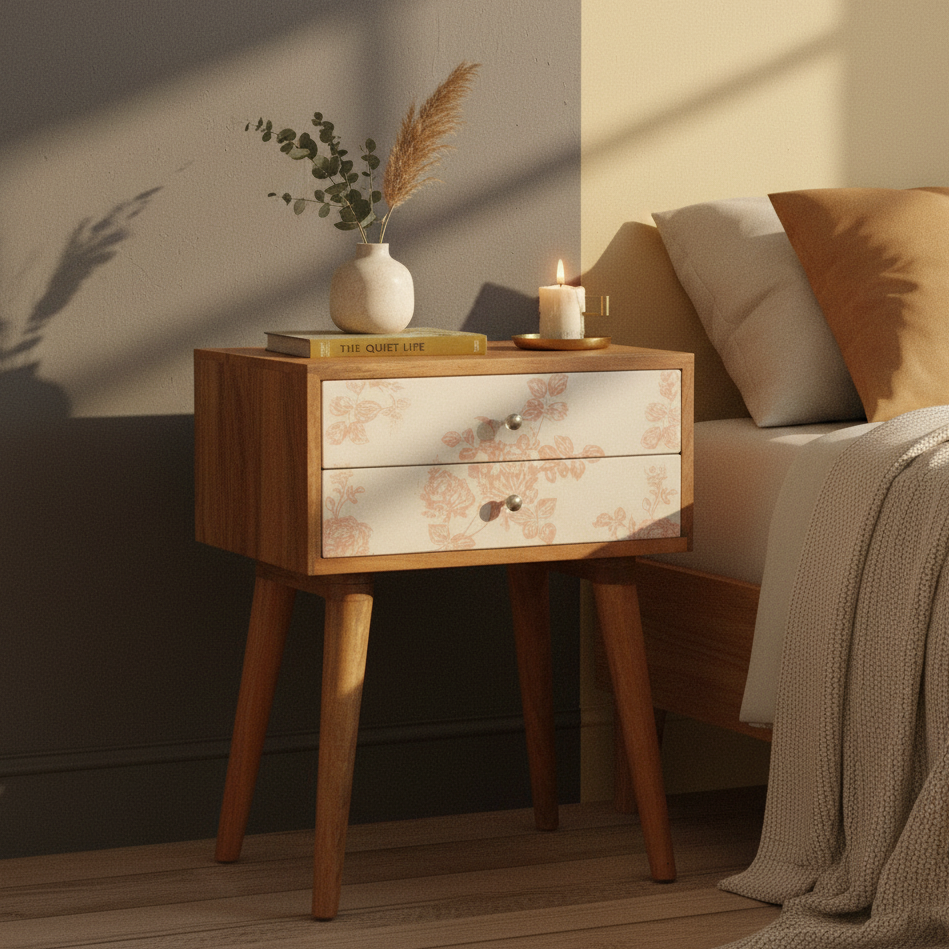 Pink Floral Screen Printed Bedside