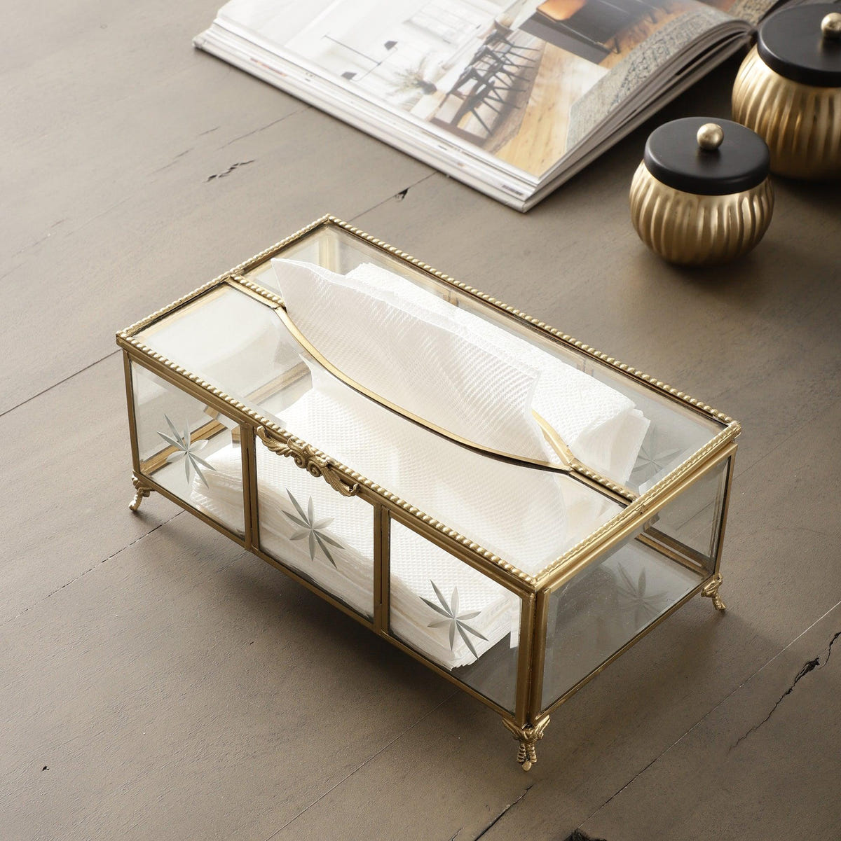 Starlight Glass And Brass Napkin Box