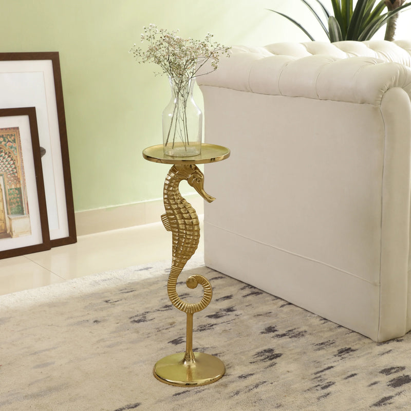 Gold Seahorse Side Table for Living Room | Coastal Theme Corner Table