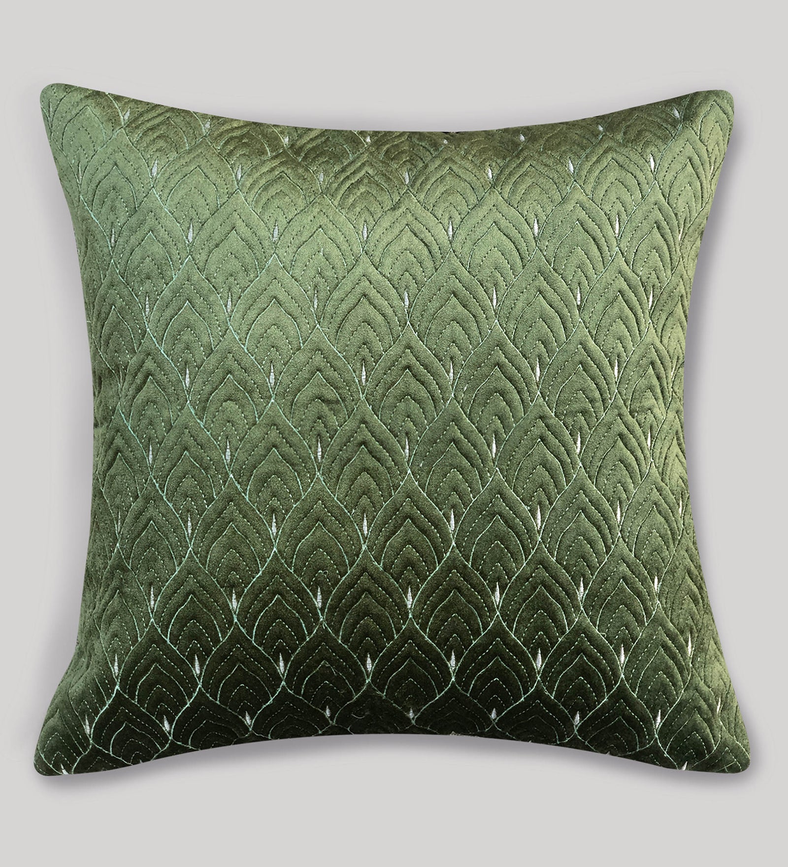 Mayur Jaal Embroidered Quilted Cushion Covers - Beige, 18 x 18