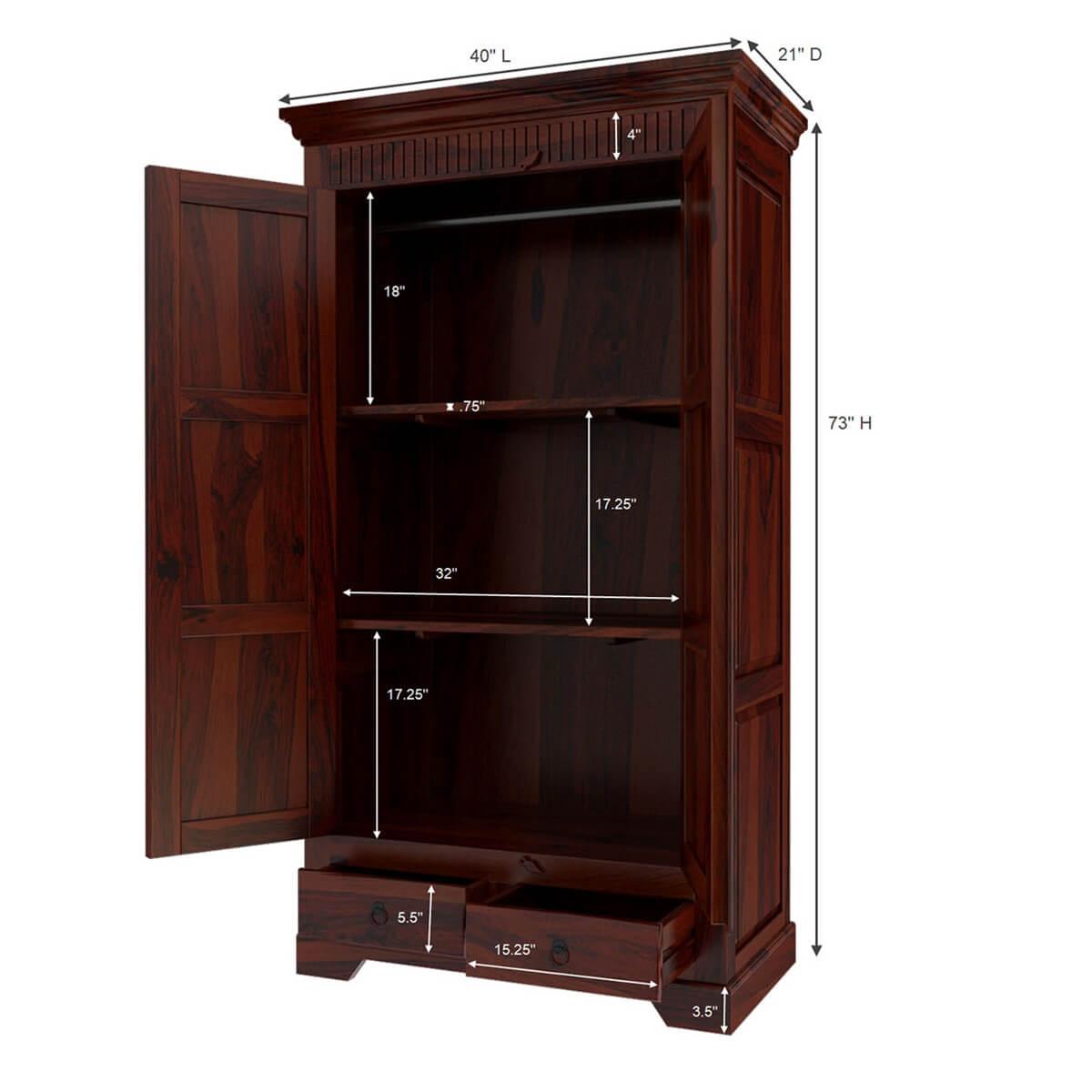 Parker Solid Sheesham Wood 2 Door 2 Drawer Wardrobe In Mahogany Finish