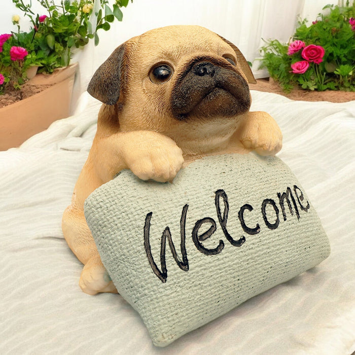 Welcome Sign Cute Pug Figurine