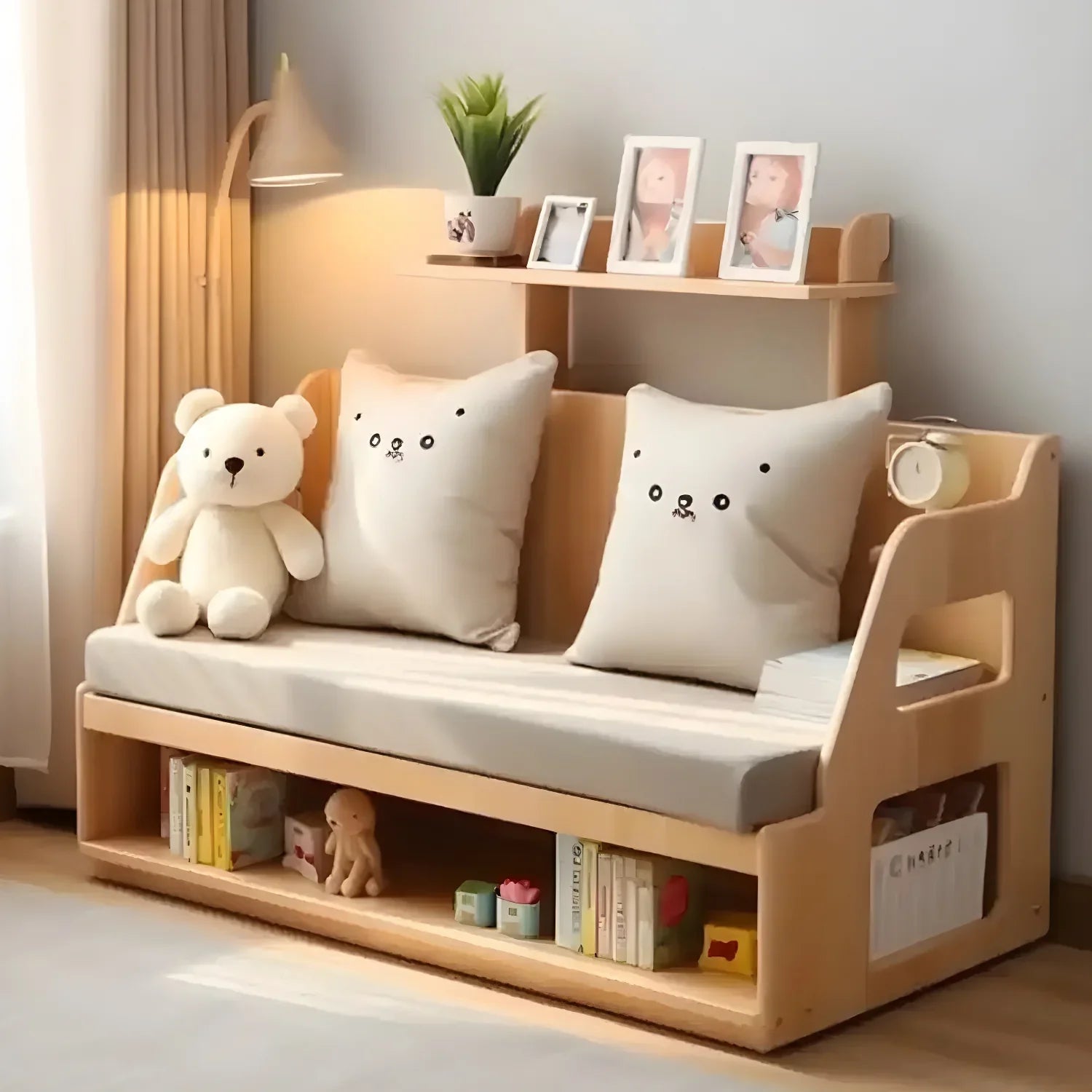 Elegant Activity Mini Sofa Bookcase Wooden Bookshelf Organizer for Kids