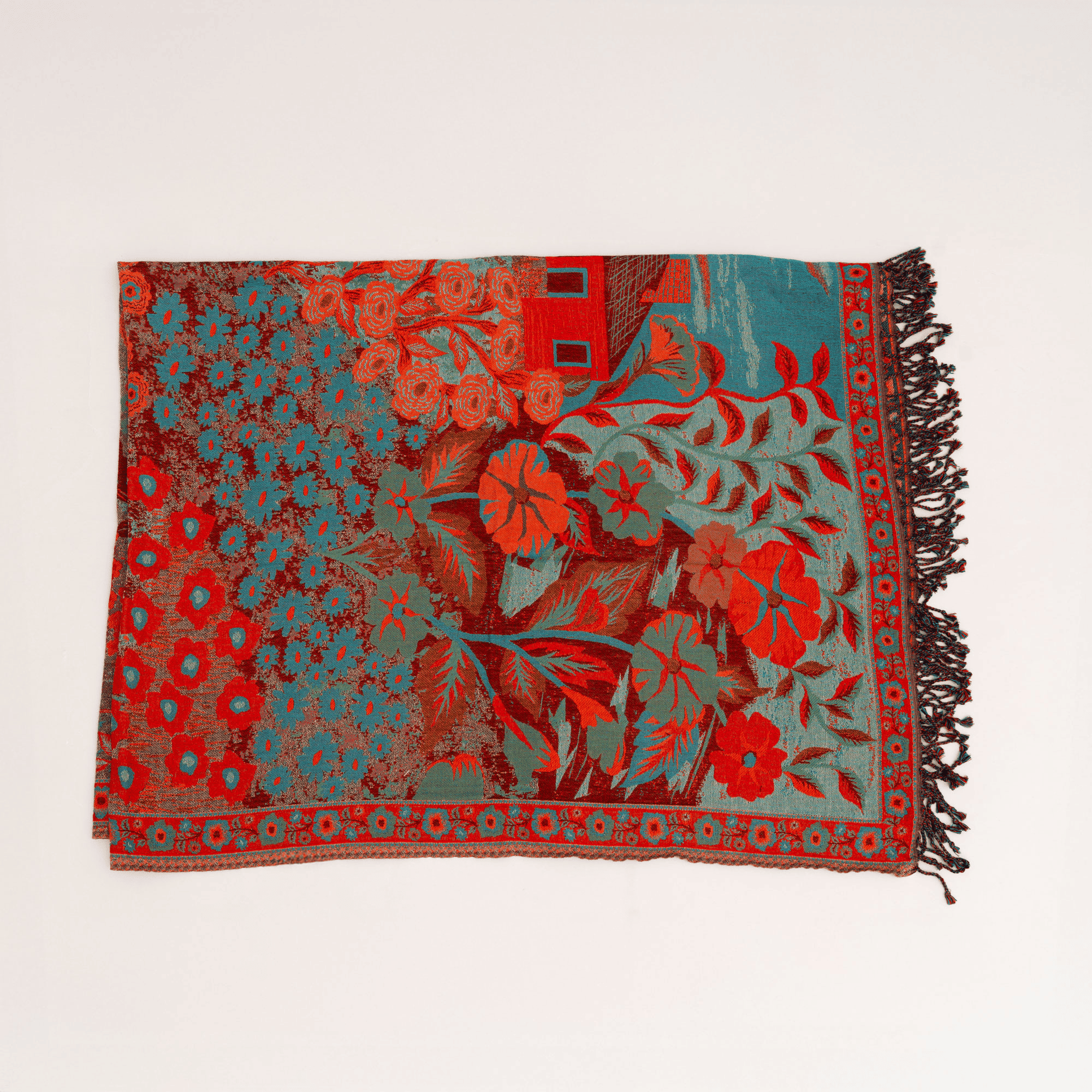 Valley of Blooms Throw Blanket | Multicolor Pure Cotton Woolen Sofa Throw