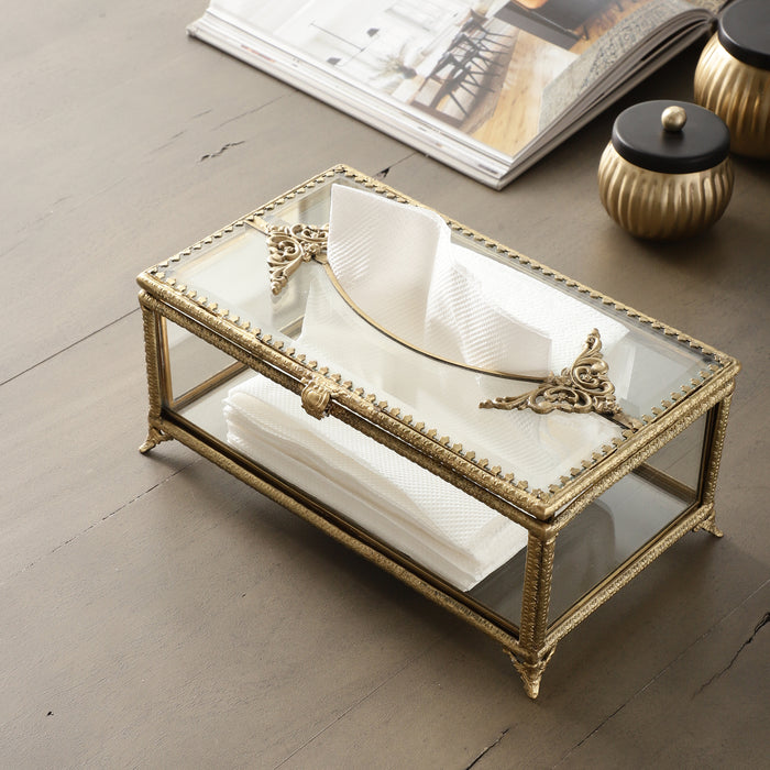 Victorian Elegance Brass And Glass Napkin Box