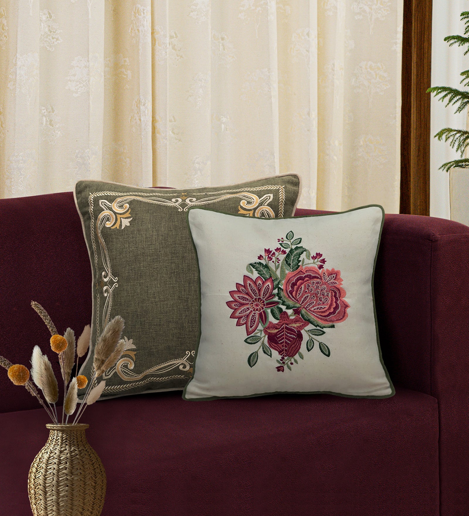 Jahan-e-Gul Embroidery Cushion Cover - 16x16