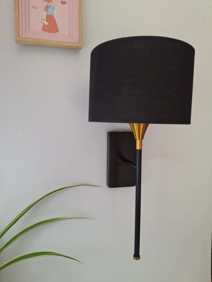Drum Black Cotton Shade With Metal Base Plate Wall Light
