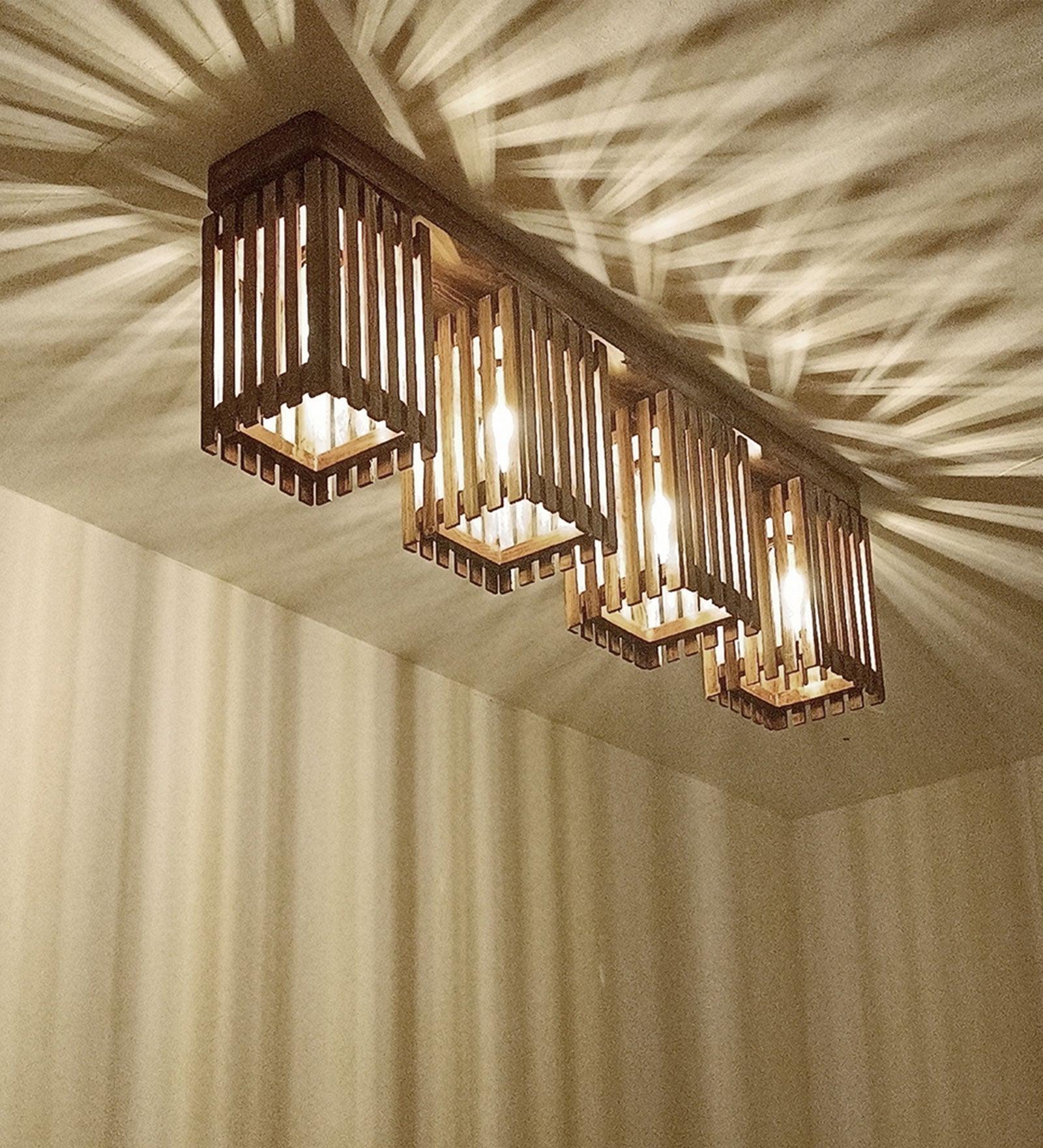 Elegant Brown Wooden 4 Series Ceiling Lamp
