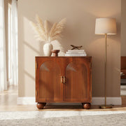 Chestnut Carved Wooden Cabinet | Solid Mango Wood Storage Cabinet with Double Doors