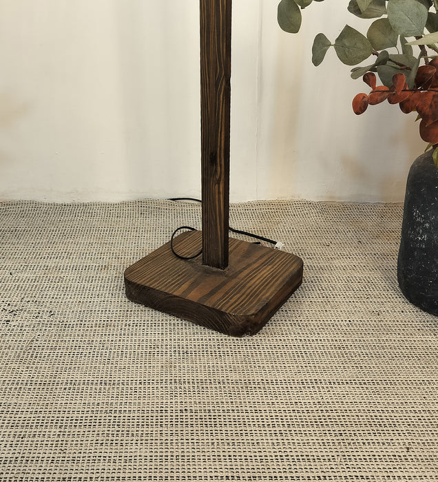 HexSpot Wooden Floor Lamp with Beige Wooden Lampshade