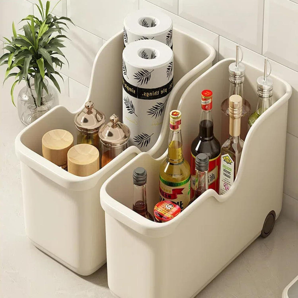 Storage Basket With Wheels | Multi-Purpose Portable Storage Organiser for Cosmetic| Under Sink Organizer (Set of 2)