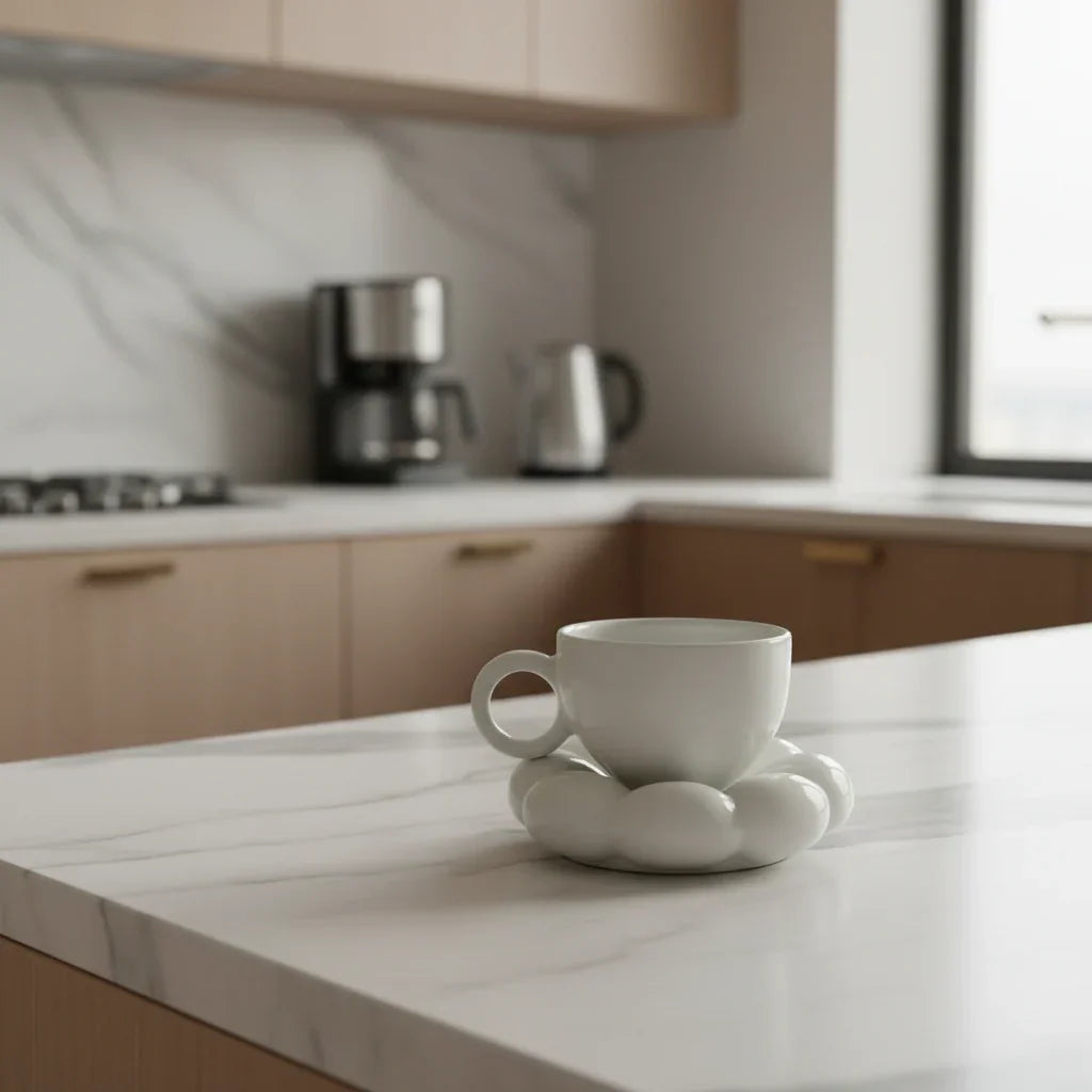 Ceramic Cup & Saucer Set | White Tea Coffee Cup Set for Home & Café