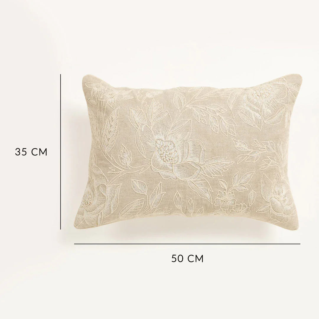 Ecru Embroidered Cushion Cover