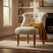 Boucle Solid Mango Wood Cream Accent Chair | Lounge Chair for Living Room