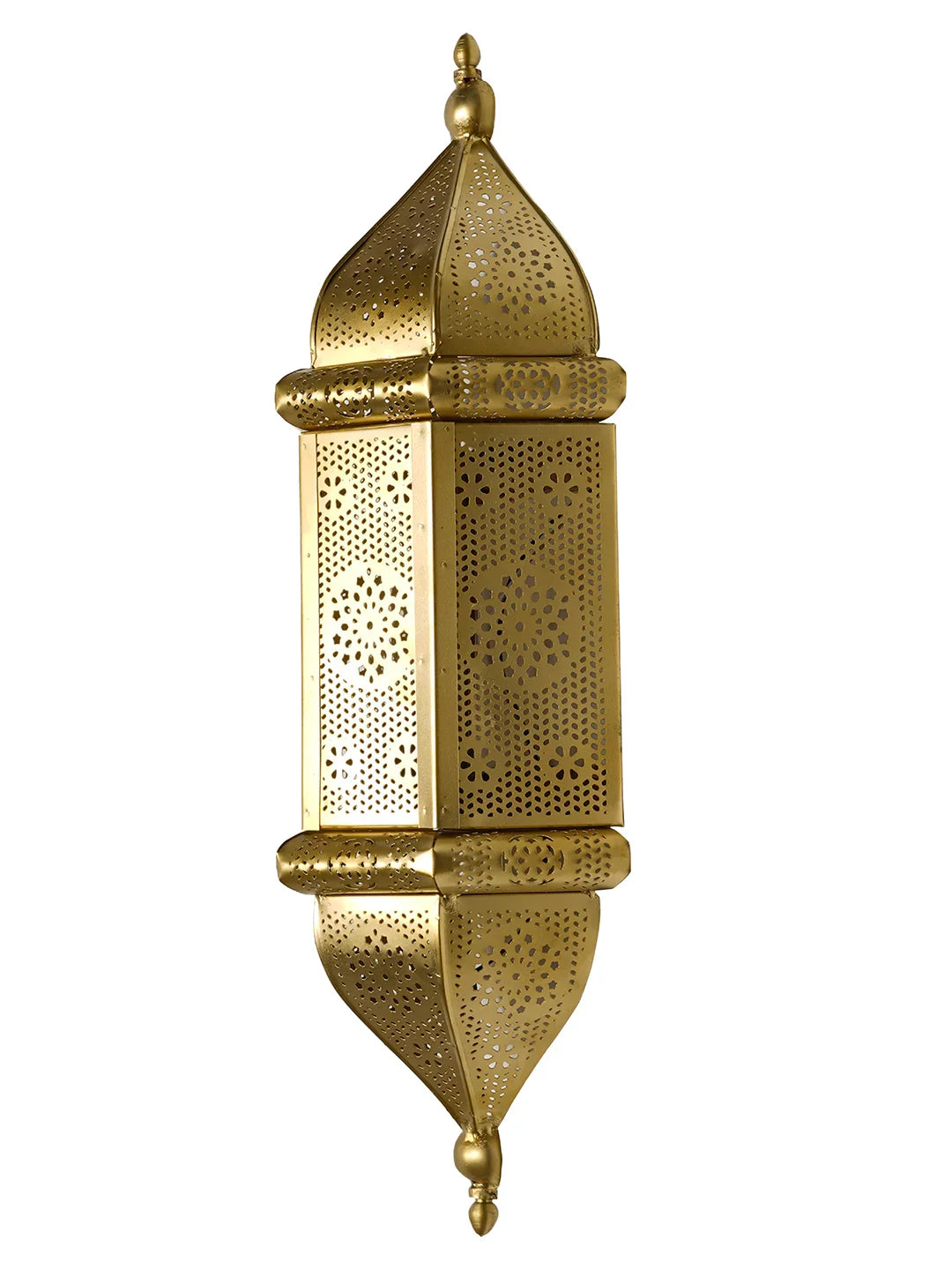20-Inch Moroccan Gold Jali Wall Sconce | Ornate Arabic Steel Vertical Light Fixture