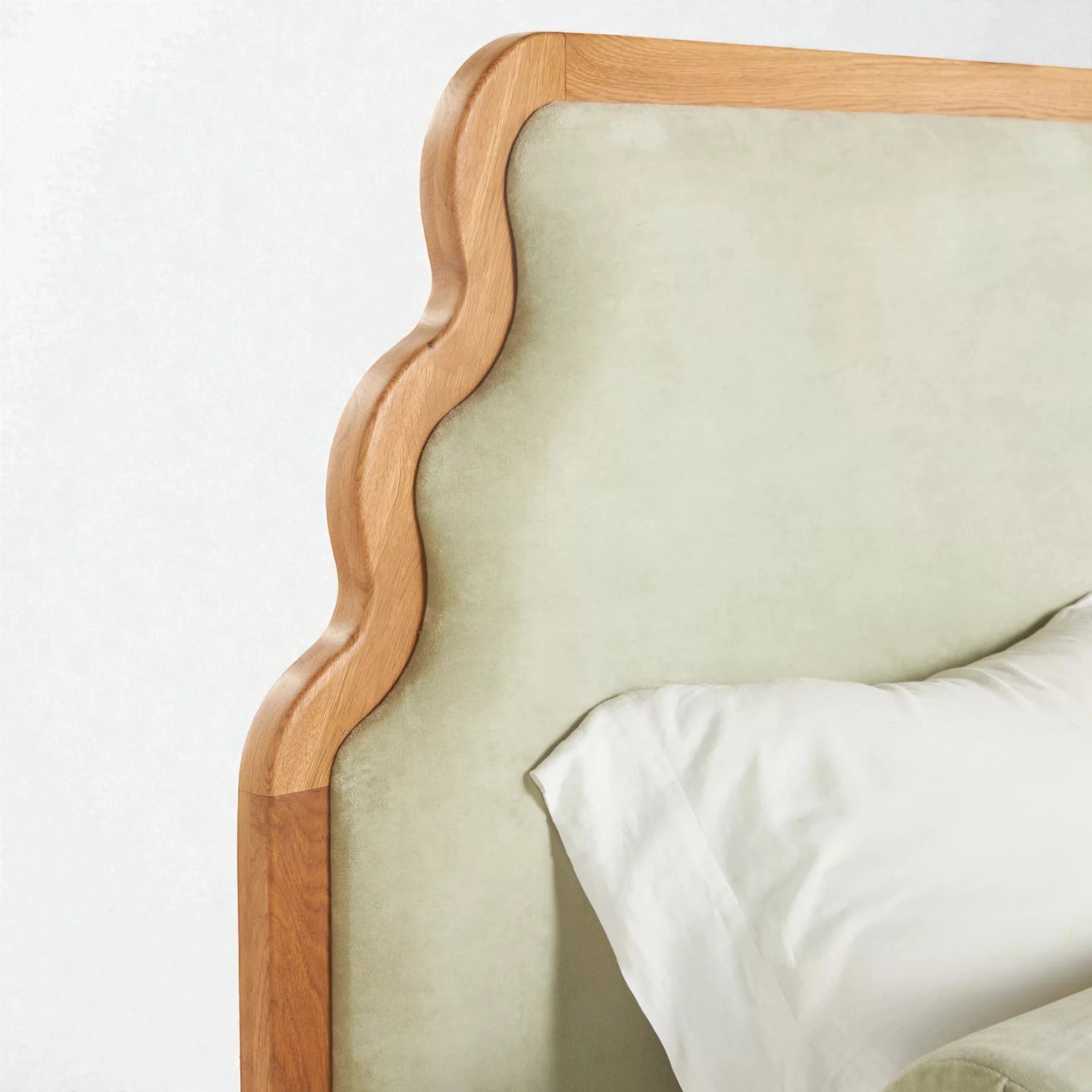 Pinaca Solid Teak Wood And Fabric Upholstery King Size Bed