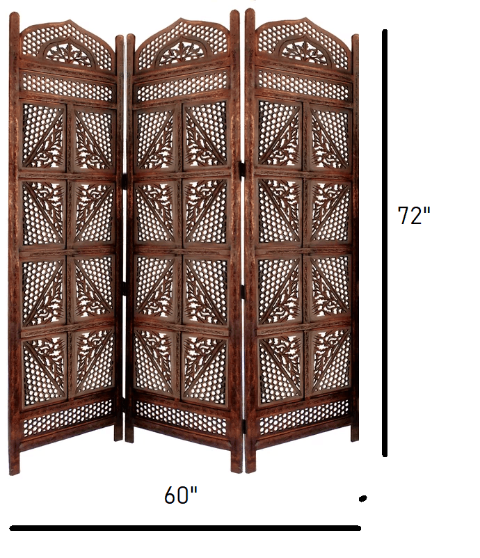Mango Wood Folding Room Divider with Decorative MDF Jali