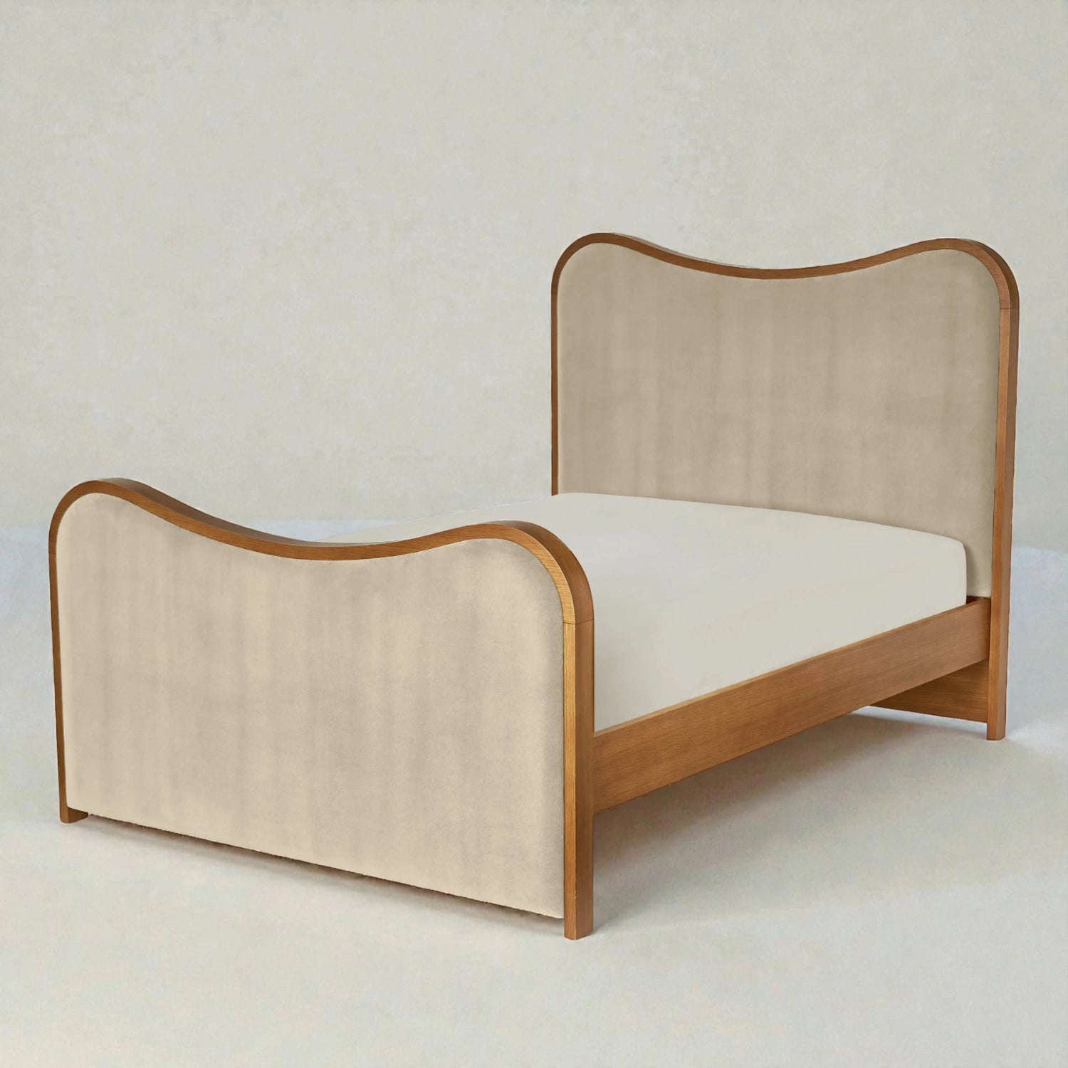 Lumig Solid Teak Wood And Fabric Upholstery King Size Bed