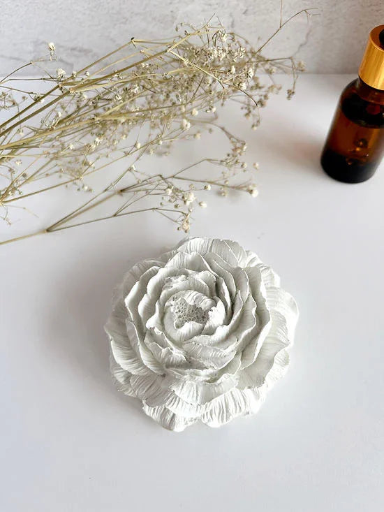 Peony Aroma Stone Flower Passive Diffuser On A Round Coaster