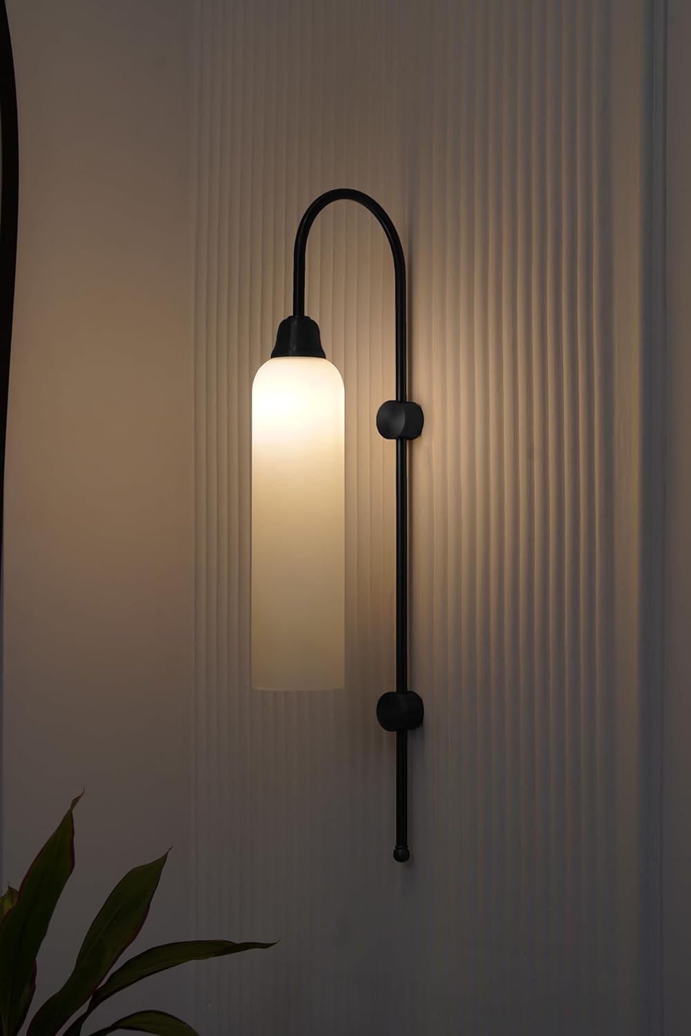 Modern Wall Lamp Black Polished with Milky Frosted Long Glass for Bedside, Living Room, Bedroom, Home Decoration, Restaurant