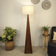 Monolith Wooden Floor Lamp with Brown Base and Jute Fabric Lampshade