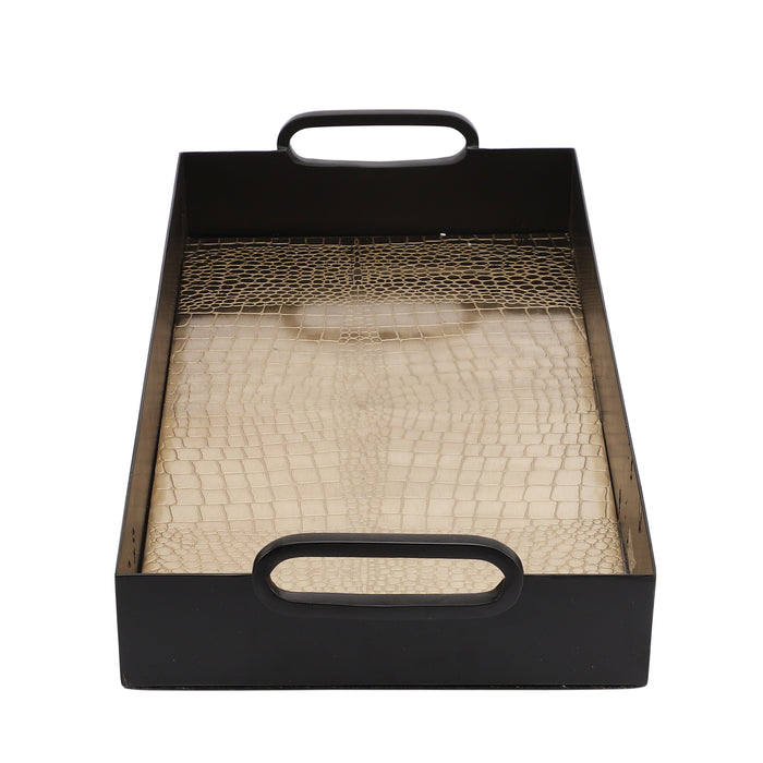 Hartley Gold Black Croc Tray With Handles