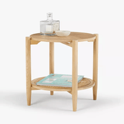 Stacked Premium Mango Wood Cane Side Table for Living Room | End Table