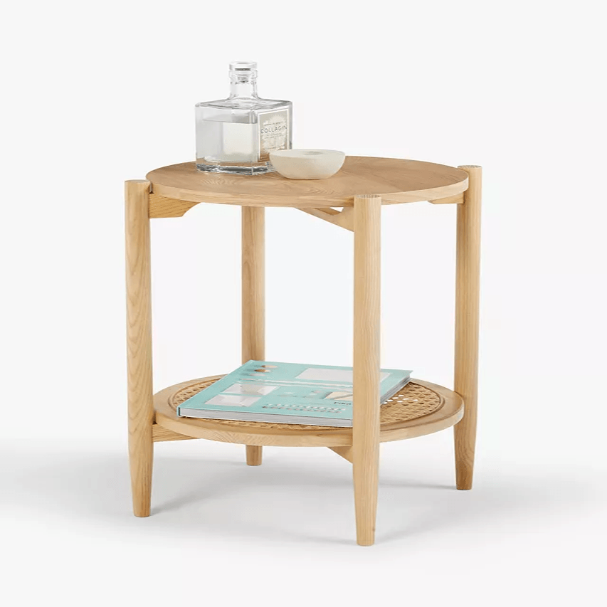 Stacked Premium Mango Wood Cane Side Table for Living Room | End Table