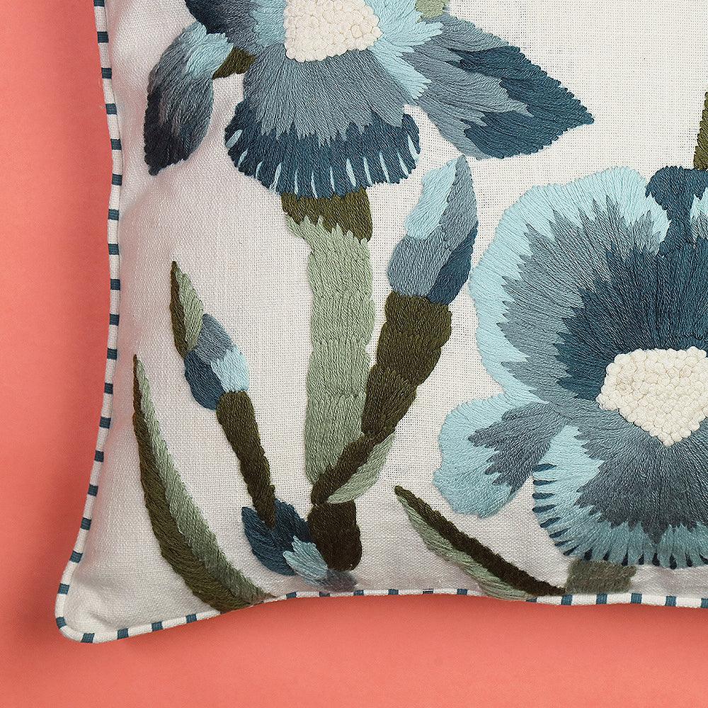 One Orchid Oasis Sofa Cushion Cover  Hand Embroidered Cotton Cushion Cover | Multicolour Decorative Sofa Pillow Cover