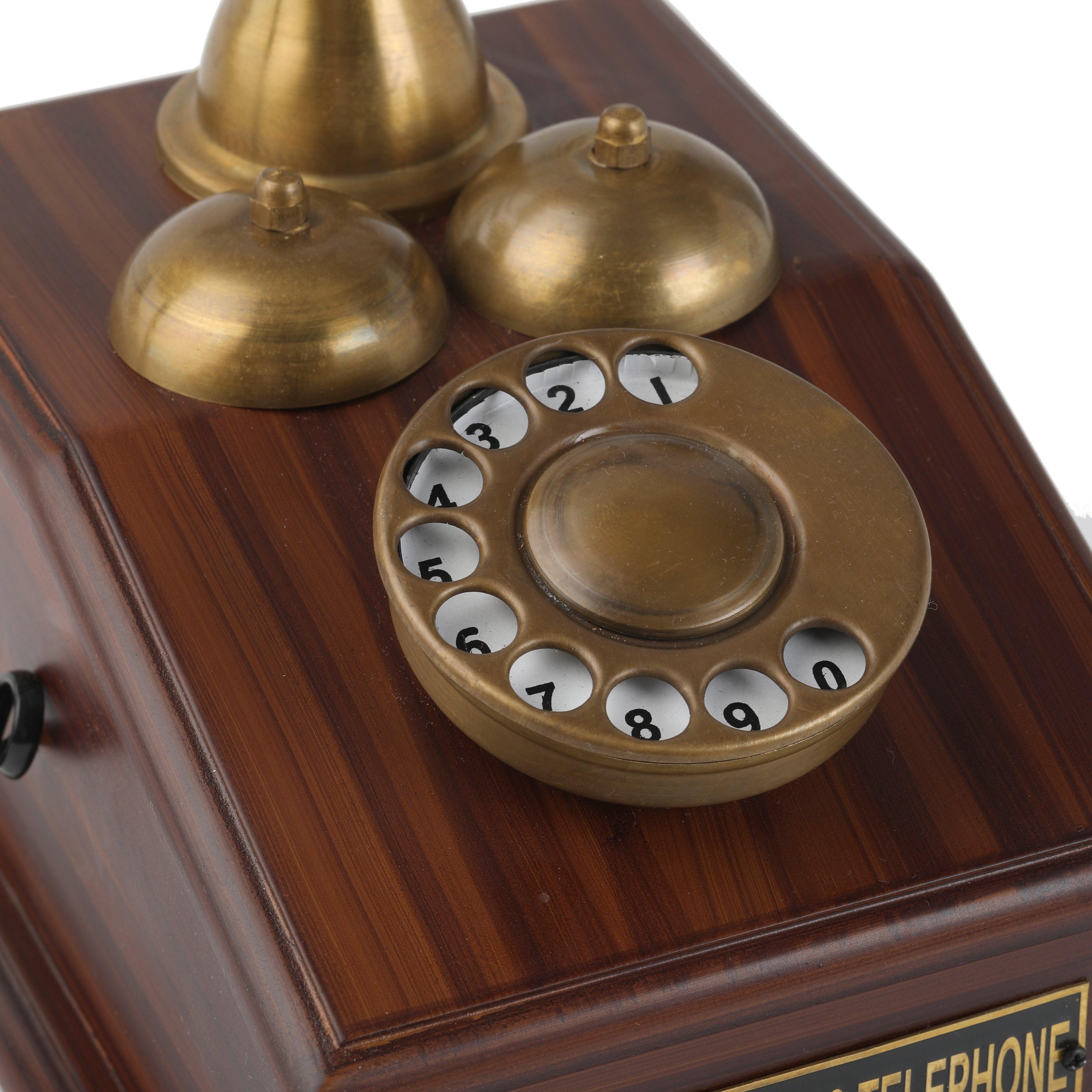 Handcrafted Brass and Wood Antique Telephone Replica