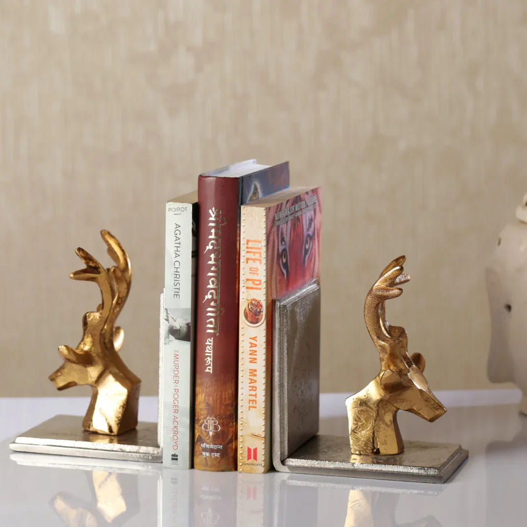Silver Deer Antler Bookends | Decorative Book Holders for Elegant Bookshelf Décor