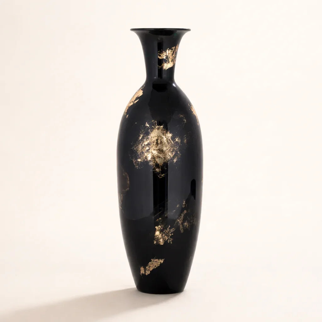 24K Gold Platina Iron Vase Set – Black & Gold Luxury Decorative Vases (Set of 2)