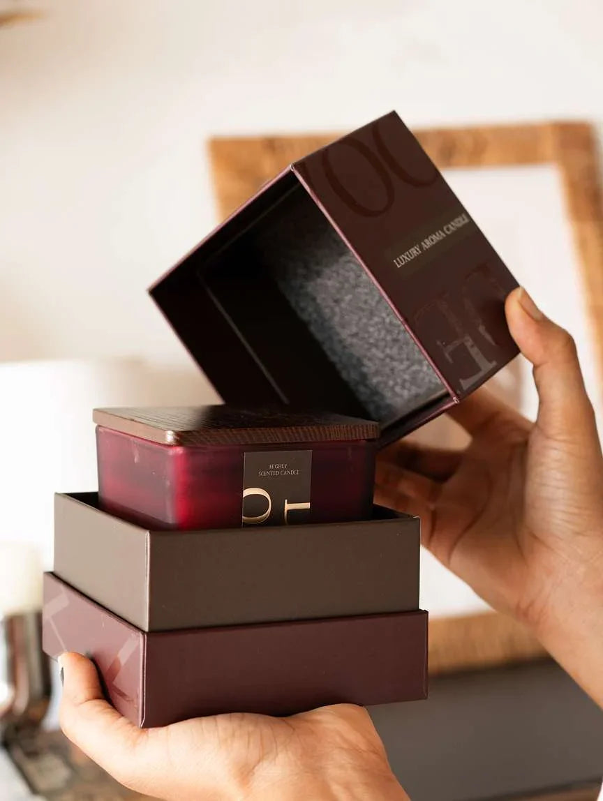 Wooden Glass Scented Candle | Wild Rose & Oud Soy Wax Candle with Wooden Lid | Long-Lasting Aromatherapy Candle for Home & Gifting