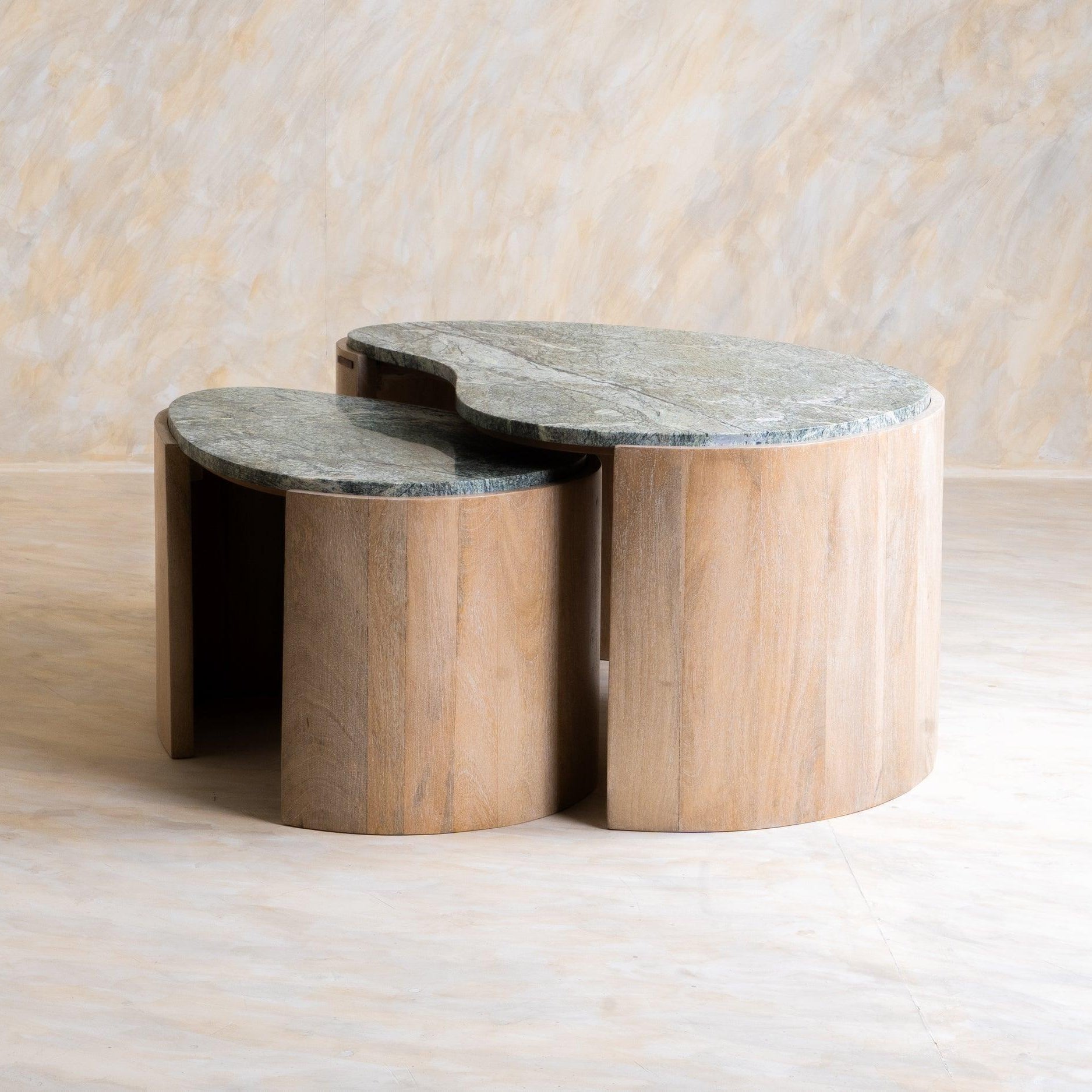 Bora-Bora Nesting Coffee Table | Forest Green Marble and Mango Wood