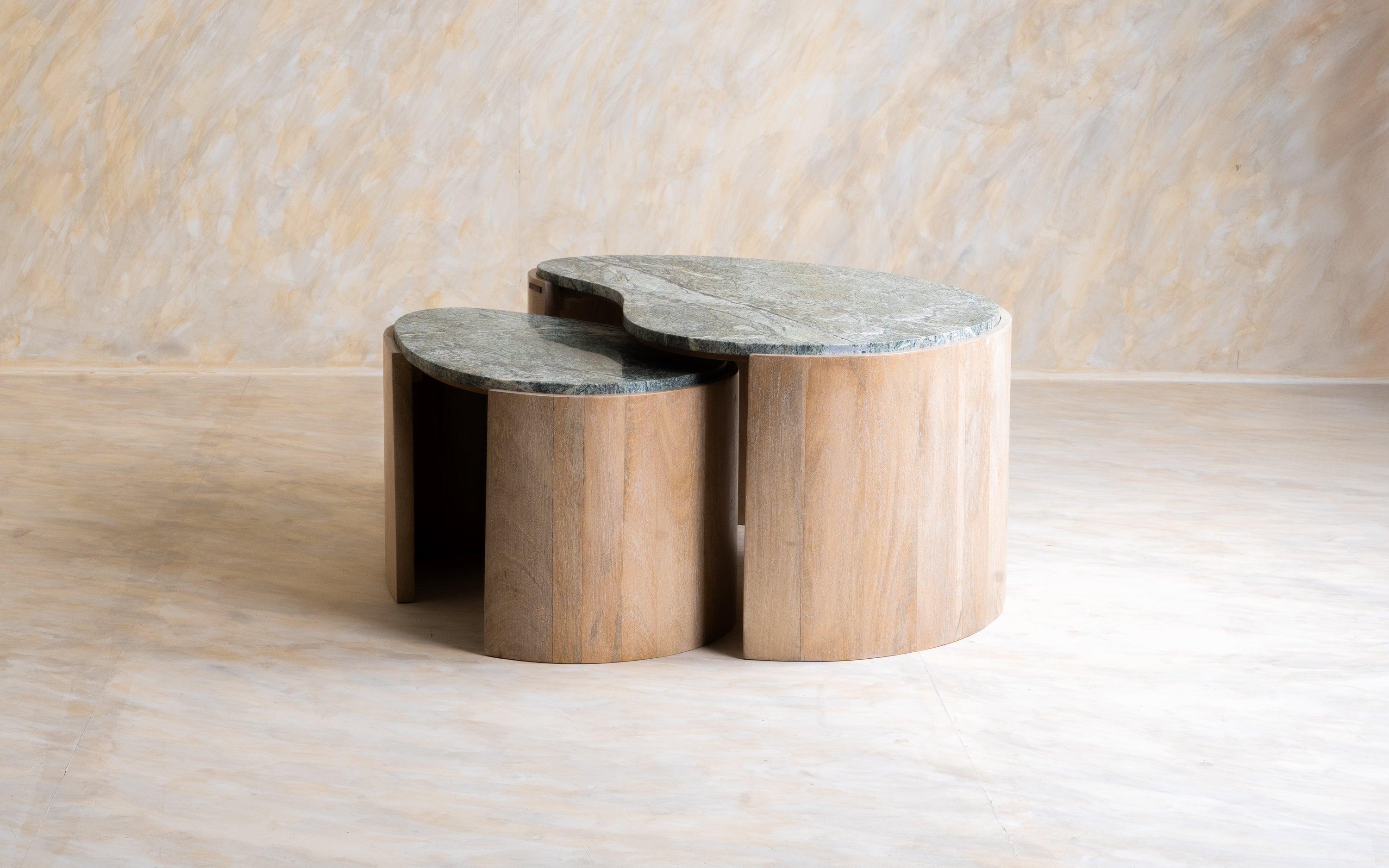 Bora-Bora Nesting Coffee Table | Forest Green Marble and Mango Wood
