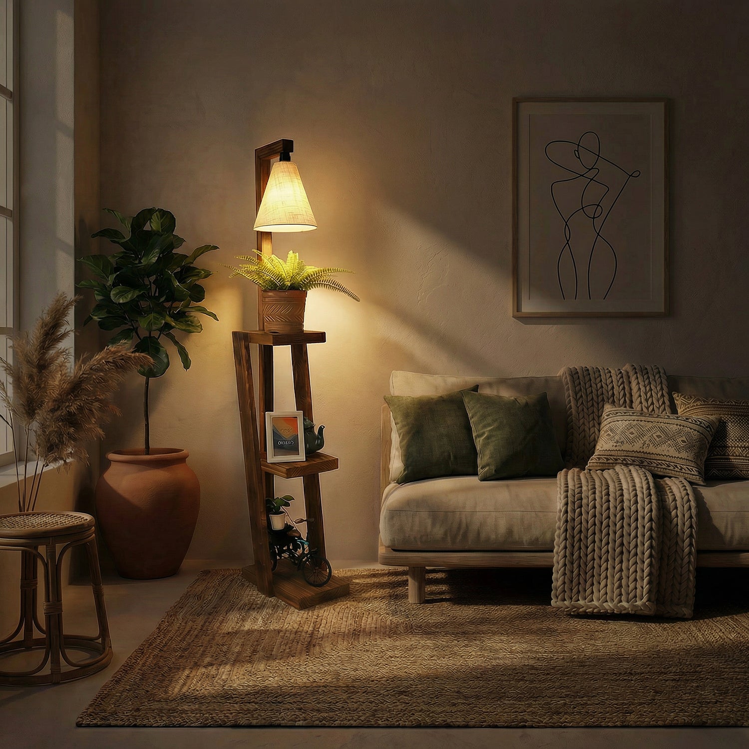 Julia Wooden Floor Lamp with Jute Fabric Lampshade | Standing Lamps for Living Room