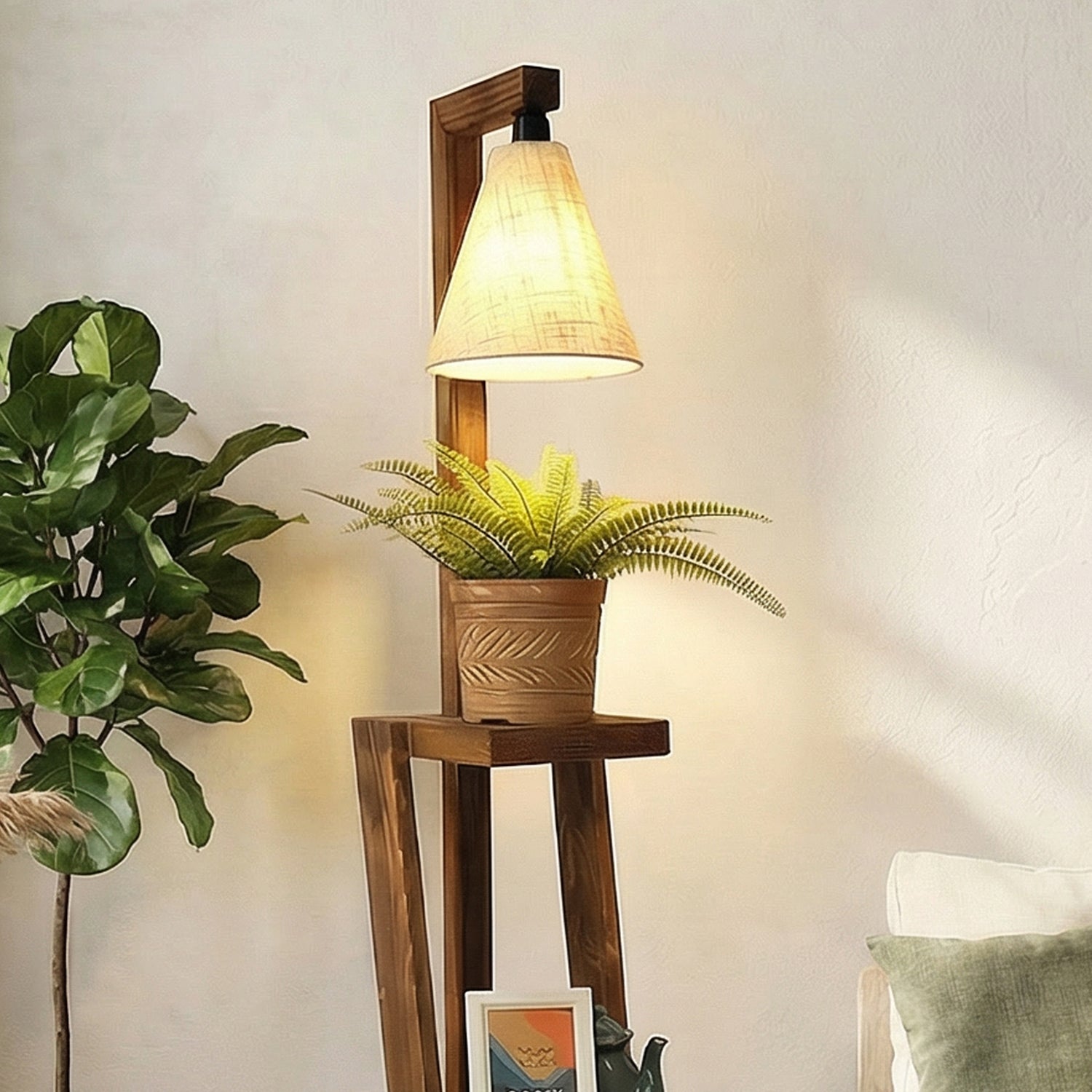 Julia Wooden Floor Lamp with Jute Fabric Lampshade | Standing Lamps for Living Room