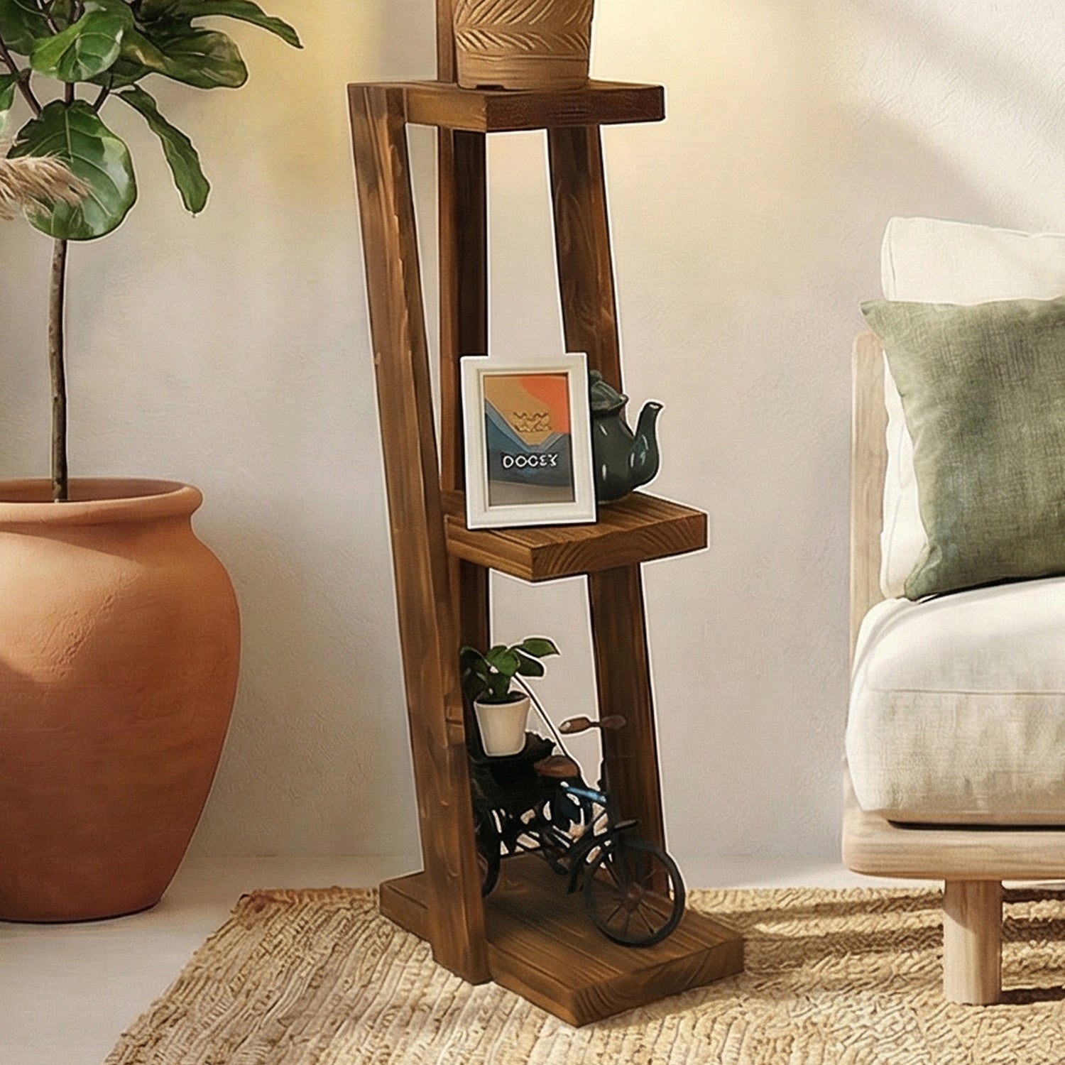 Julia Wooden Floor Lamp with Jute Fabric Lampshade | Standing Lamps for Living Room