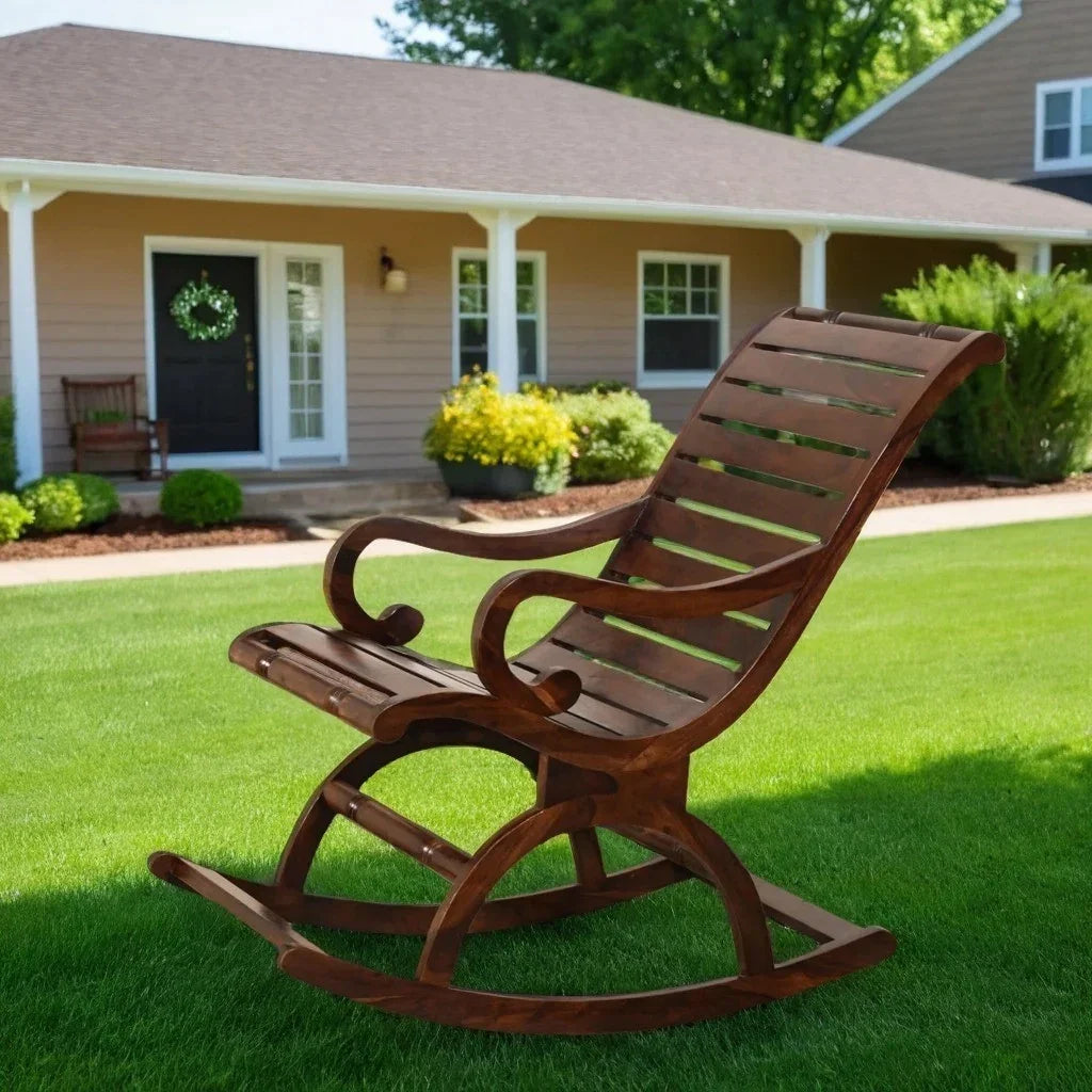 Wooden Rocking Chair | Classic Acacia Wood Rocker for Living Room & Porch | Comfortable Chair