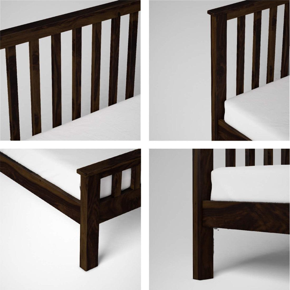 Sheesham Wood Queen Size Strip Design Bed | Honey & Walnut Finish Modern Non-Storage Bed