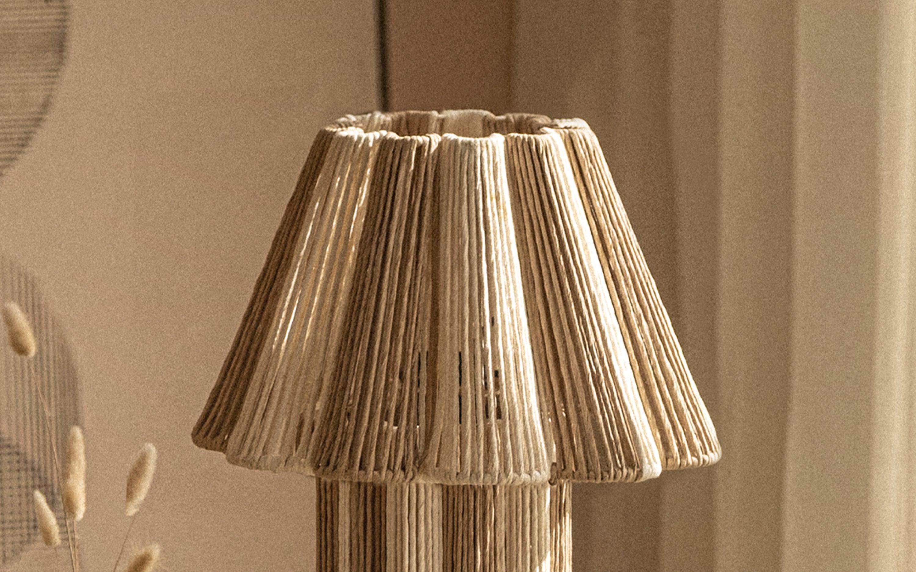 Kenji Table Lamp | White Conical Metal & Rafia Designer Table Lamp for Living Room