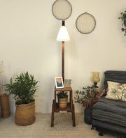 Gerard Wooden Floor Lamp with Brown Base and Jute Fabric Lampshade