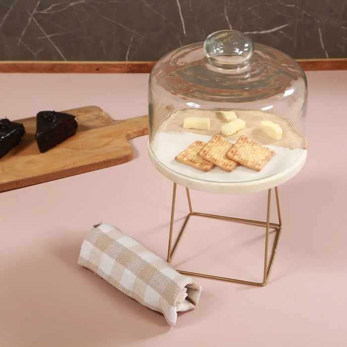 Poorak Marble and Wood Cake Stand with Golden Riser