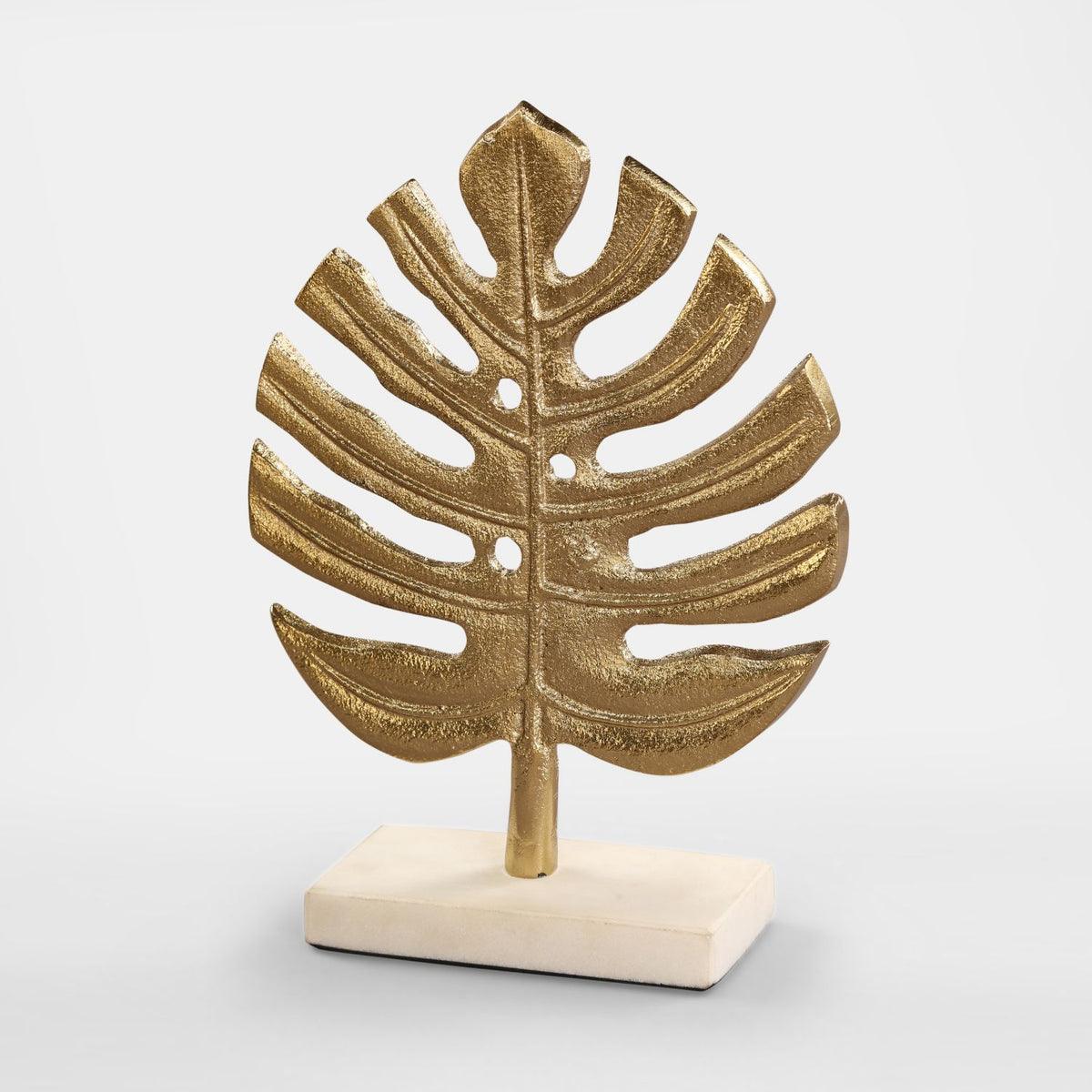 Big Gold Leaf Sculpture with Marble Base | Elegant Home Decor