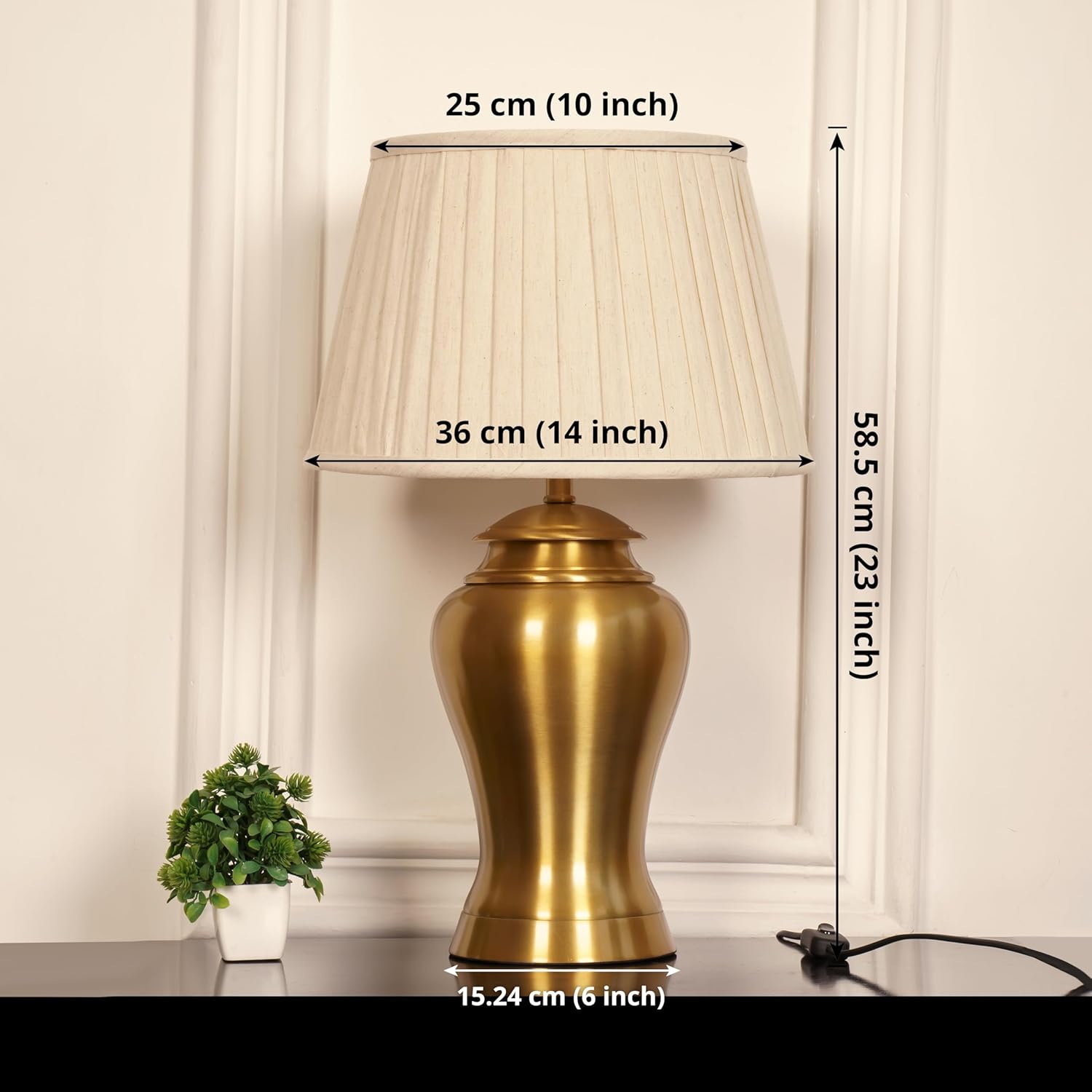 Royal Brass Antique Gold Finish Table Lamp 23 Inches Height With Off White 14 Inches Pleated Diameter Lampshade